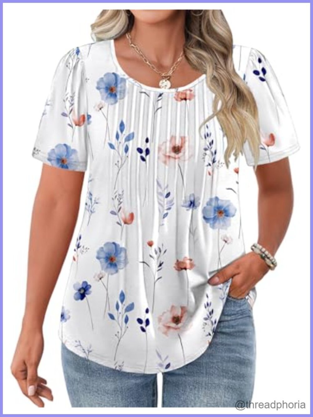 Womens Plus Size Tunic Top Short Sleeve Pleated Front Summer Blouse